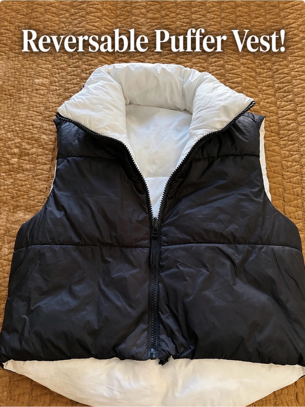 Reversible Puffer Vest | Black & White | Quilted Lightweight - Picture 3 of 7